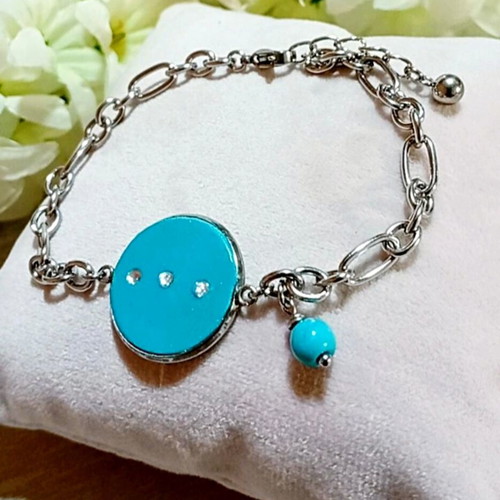 Handmade steel bracelet with turquoise motif, new