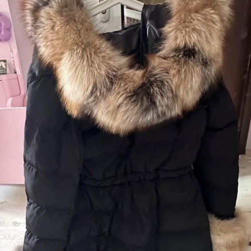 Parka with natural fur like new, size S, black and beige