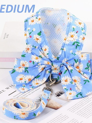 Σαμαράκι σκύλου γαλάζιο "Daisy Sweetness" Medium καινούργιο με οδηγό περιπάτου