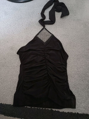 Black blouse with open back and rhinestones like new, s-m