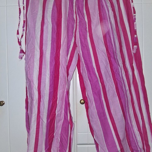 Summer striped cotton palazzo pants like new, white and pink