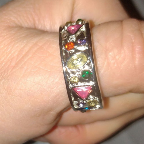 Ring hoop new with multicolored crystals and silver plating