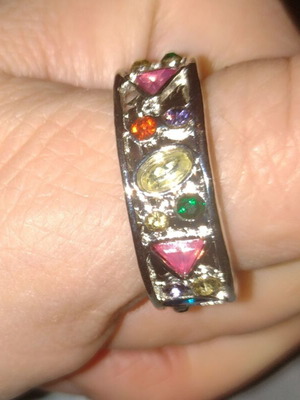 Ring hoop new with multicolored crystals and silver plating