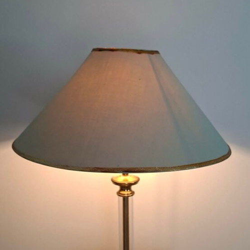 Table lamp used, 1960s plexiglass with fabric shade Hollywood Regency style