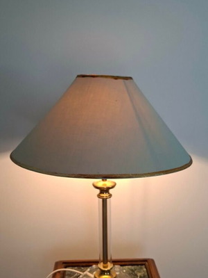Table lamp used, 1960s plexiglass with fabric shade Hollywood Regency style