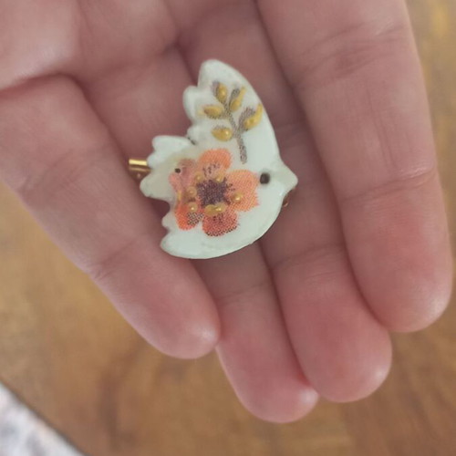 Handmade ceramic brooch new, multicolored with decoupage and glass coating