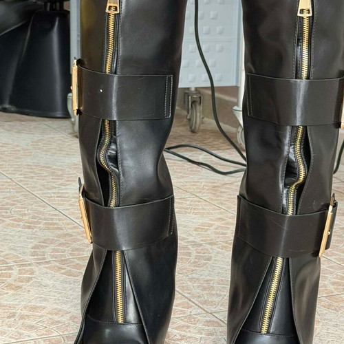 Women's boots new black leather size 37 with 10cm heel