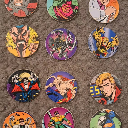 Vintage Marvel POG 1994 used caps, collection of 51 pieces