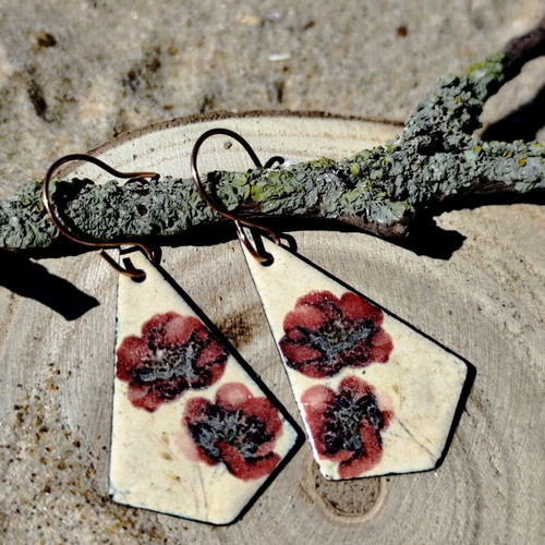 Handmade Kiln Fired Enameled Flower Earrings
