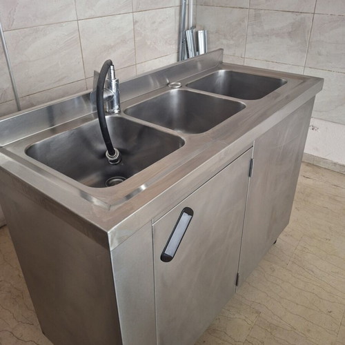 Inox professional triple sink with cabinet, like new