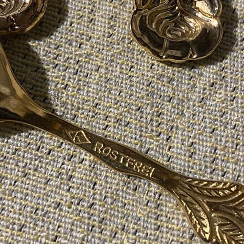 Rostfrei gold-plated cutlery like new, set with 6 dessert forks and 3 spoons