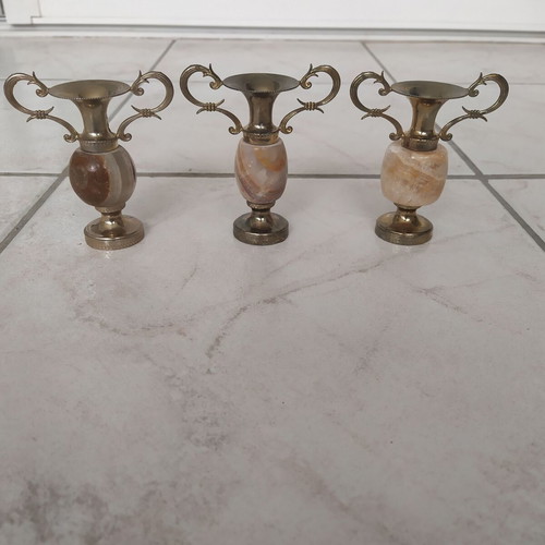 Decorative amphorae set of 3 from brass and onyx like new