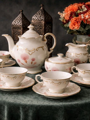 Vintage Schumann Bavaria Dresden Flowers tea set like new with gold trim