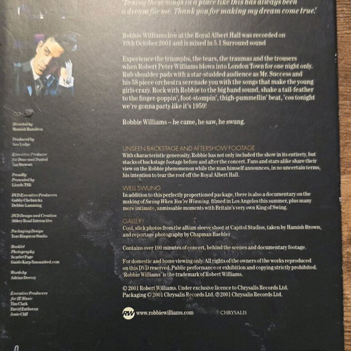 Robbie Williams Live at the Albert DVD used in excellent condition