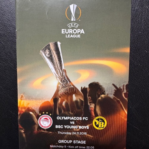 Olympiacos Young Boys Europa League 2016 match programme used