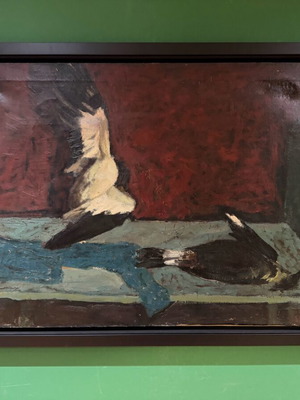 Έργο τέχνης μεταχειρισμένο του Θ. Στεφόπουλου με θέμα Πτηνά σε ξύλινη κορνίζα