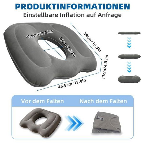 Inflatable orthopedic ring seat cushion 45.5 x 39 x 11 cm
