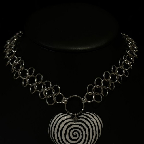 Spiral heart necklace handmade new from stainless steel and resin