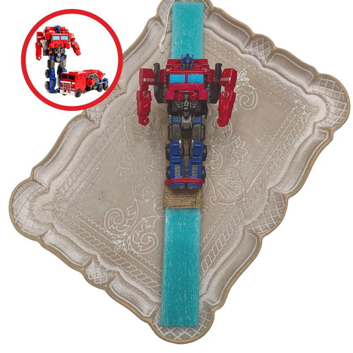 Handmade Easter candle with Transformers Optimus Prime figure new