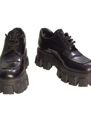 Prada Monolith Brushed Leather Lace-Up Shoes Black Like New 38.5