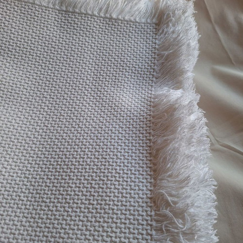 White cotton tablecloth 155x106 cm with fringed waffle weave