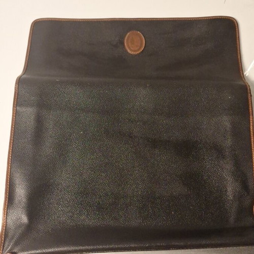 Trussardi women's leather briefcase used black with brown stitching