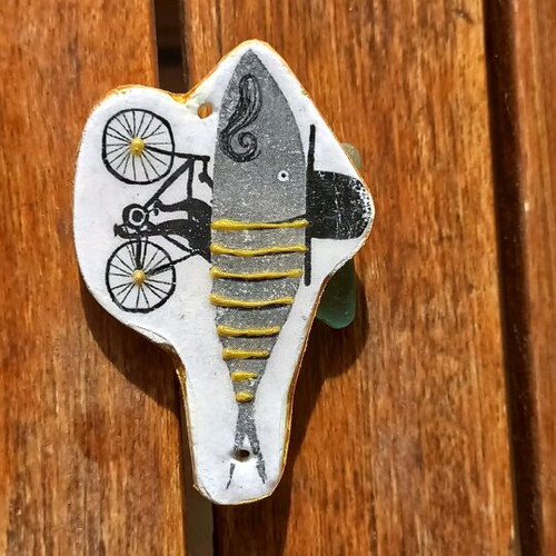 Handmade ceramic charm new, black and gold