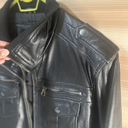 Brokers Jeans men's leather jacket, black, size L