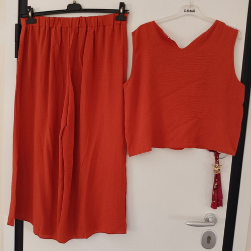 Women's set top and zip culotte new, terracotta color