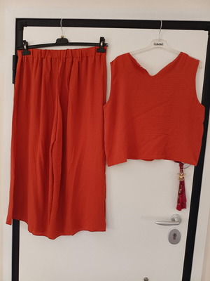 Women's set top and zip culotte new, terracotta color