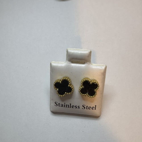 Stainless steel earrings, black and gold