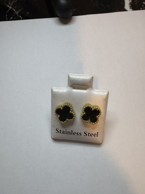 Stainless steel earrings, black and gold