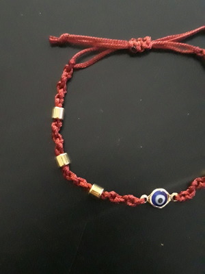 Bracelet with eye and gold beads, handmade, new, red