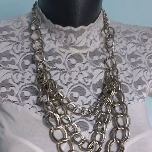 Three-row necklace of massive silver chains like new