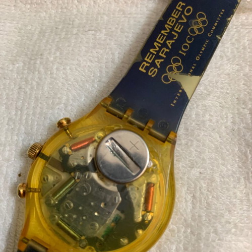 Swatch επετειακό ρολόι χειρός 1894-1994, μπλε λουράκι