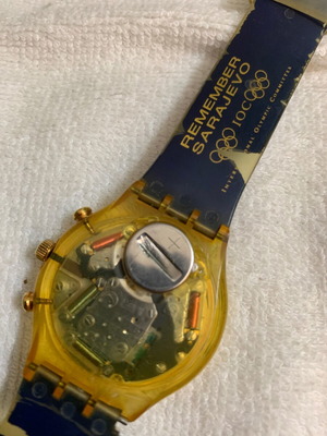 Swatch επετειακό ρολόι χειρός 1894-1994, μπλε λουράκι