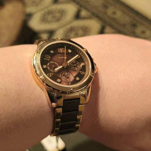 Quantum wristwatch new, brown and gold with bronze bracelet and Swarovski crystals