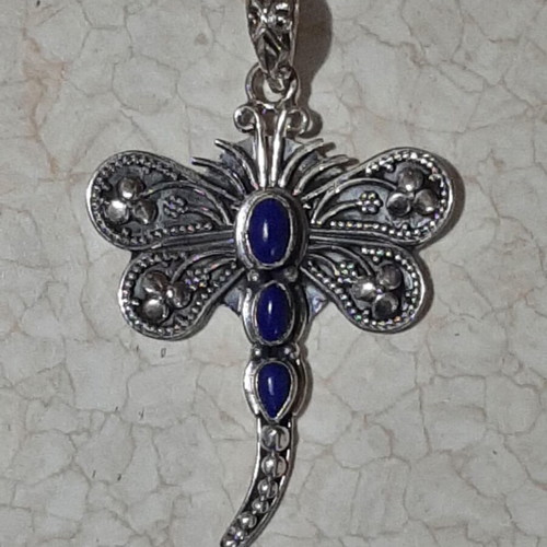 Dragonfly pendant 925 with lapis lazuli new