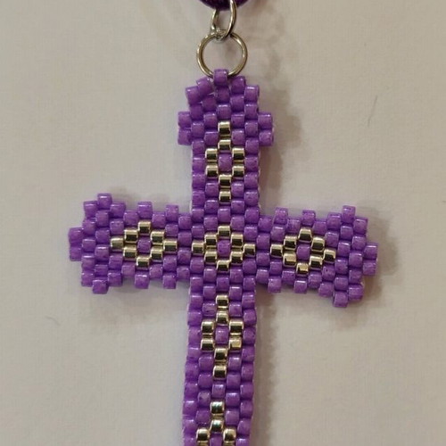 Cross with Delica Miyuki beads handmade, multicolor