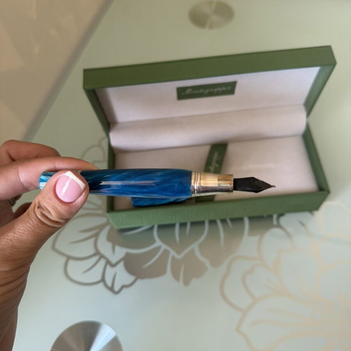 Montegrappa fountain pen, pearlescent blue, boxed