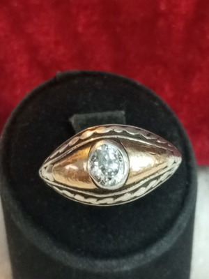 Silver-gold ring 950 K22 with brilliant-cut zircon, used, size 55