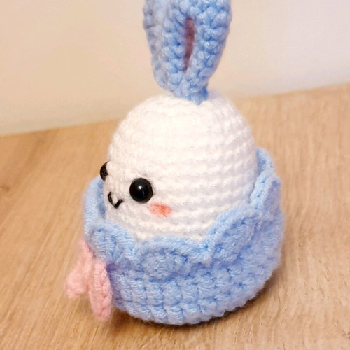 Easter Bunny in Blue Handmade Knitted Basket New