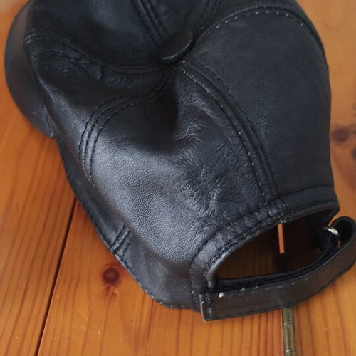 Leather hat, black, one size