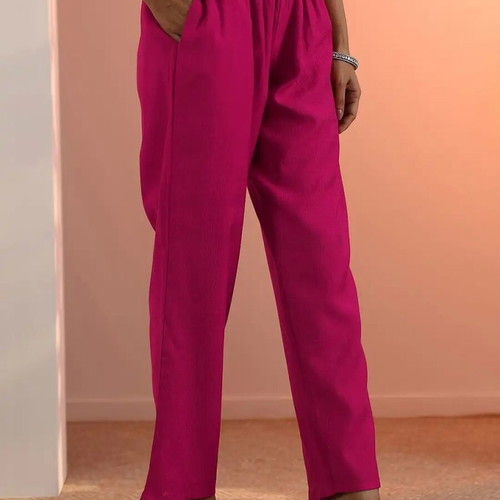 Women's summer pants like new, cotton and linen blend, blue and pink