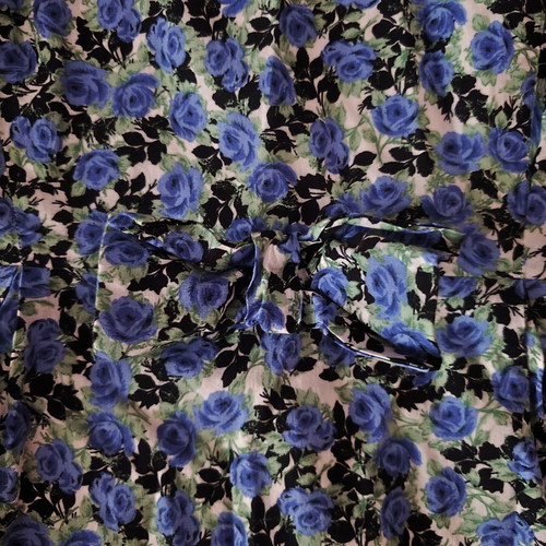 Vintage cotton dress with blue rose print and bow