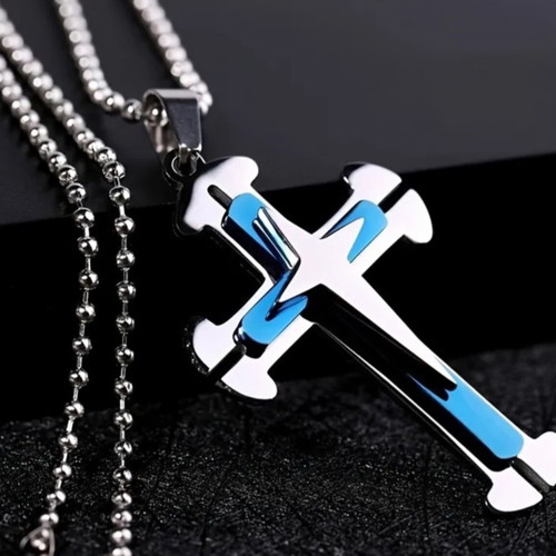 Elegant cross pendant with chain, multicolor accents