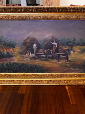 Elli Metaxa O Mochthos tis Gis oil painting like new, large size