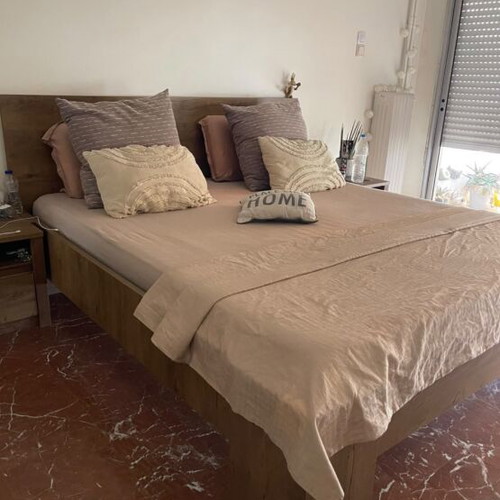 Complete bedroom set used, includes bed, nightstands, drawers, TV unit, coffee table