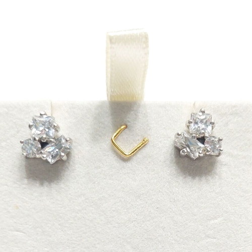 Stainless steel earrings like new with zircon silver
