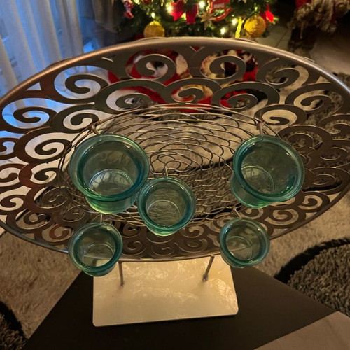 Metal decorative candle holder 5 tealight holders like new with glass cups